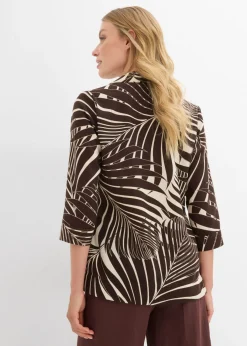 bonprix bonprix Blusa tipo kimono con aspecto de lino crudo-marrón oscuro Discount