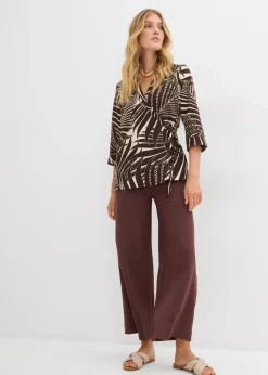 bonprix bonprix Blusa tipo kimono con aspecto de lino crudo-marrón oscuro Discount