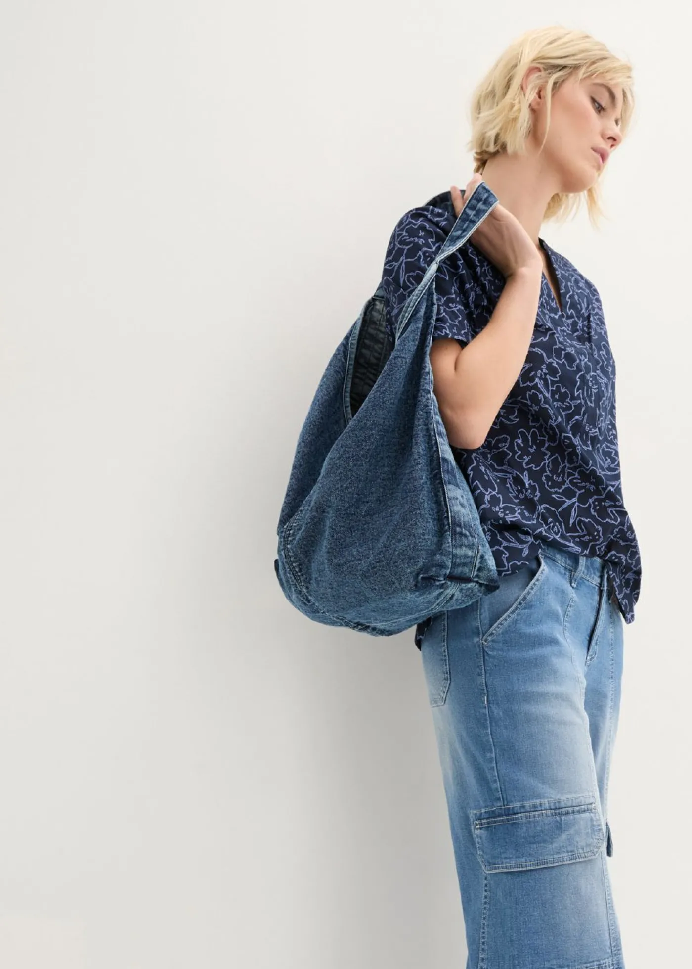 bonprix bonprix Blusa tipo túnica azul marino/azul perla Online