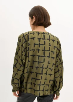 bonprix bonprix Blusa tipo túnica con mangas de murciélago Verde oliva oscuro-negro Discount