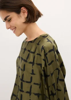 bonprix bonprix Blusa tipo túnica con mangas de murciélago Verde oliva oscuro-negro Discount