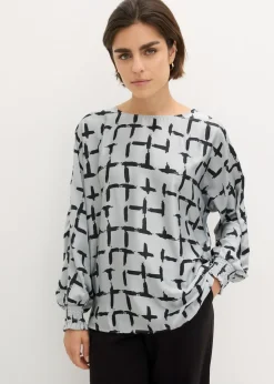 bonprix bonprix Blusa tipo túnica con mangas de murciélago gris plata-negro Outlet