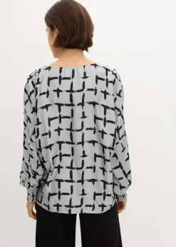 bonprix bonprix Blusa tipo túnica con mangas de murciélago gris plata-negro Outlet