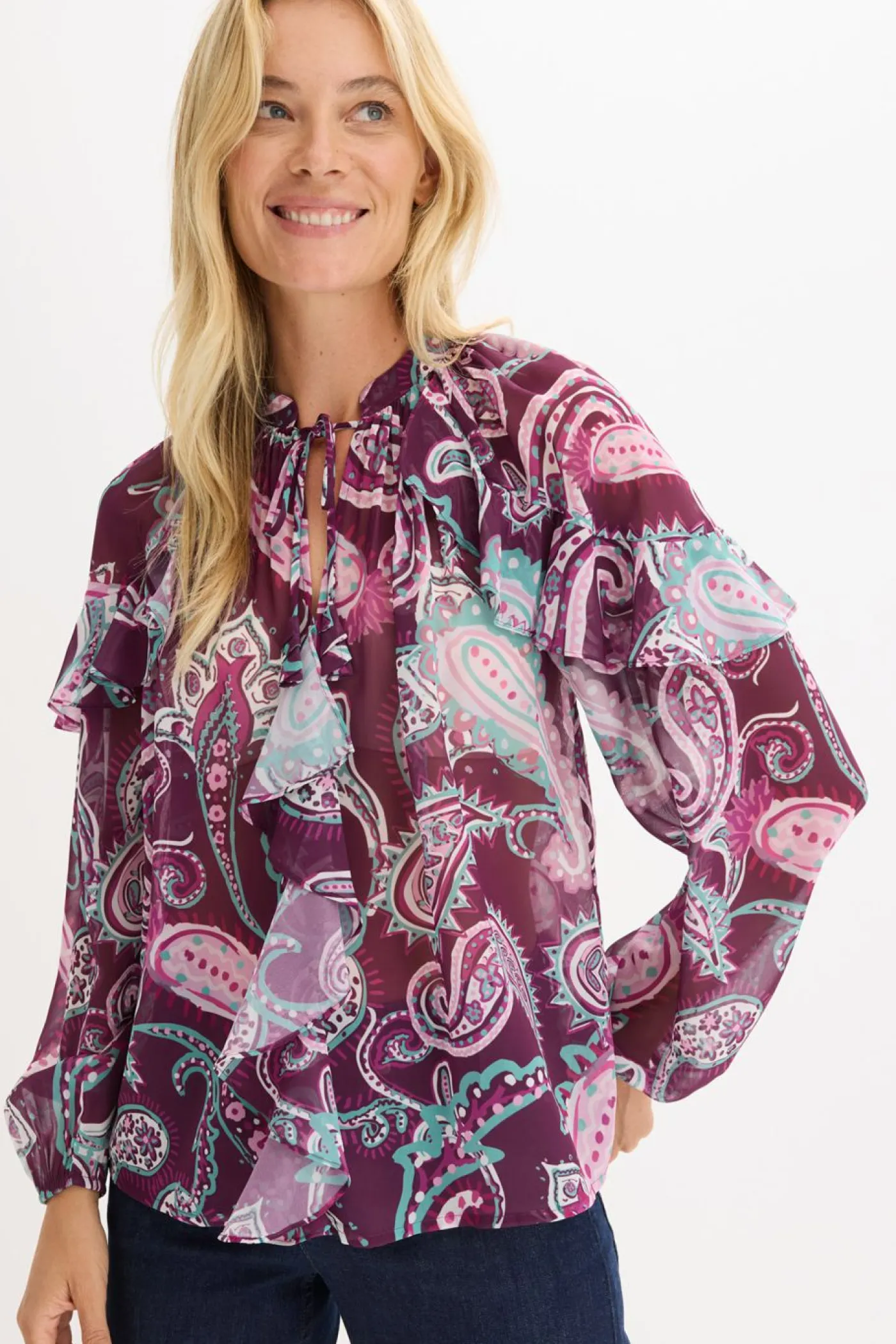 bonprix bonprix Blusa tipo túnica con volantes Fucsia oscuro Outlet