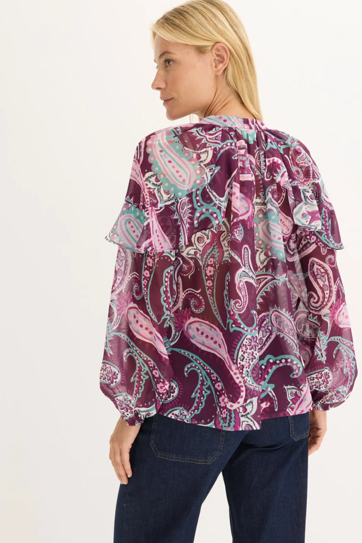 bonprix bonprix Blusa tipo túnica con volantes Fucsia oscuro Outlet