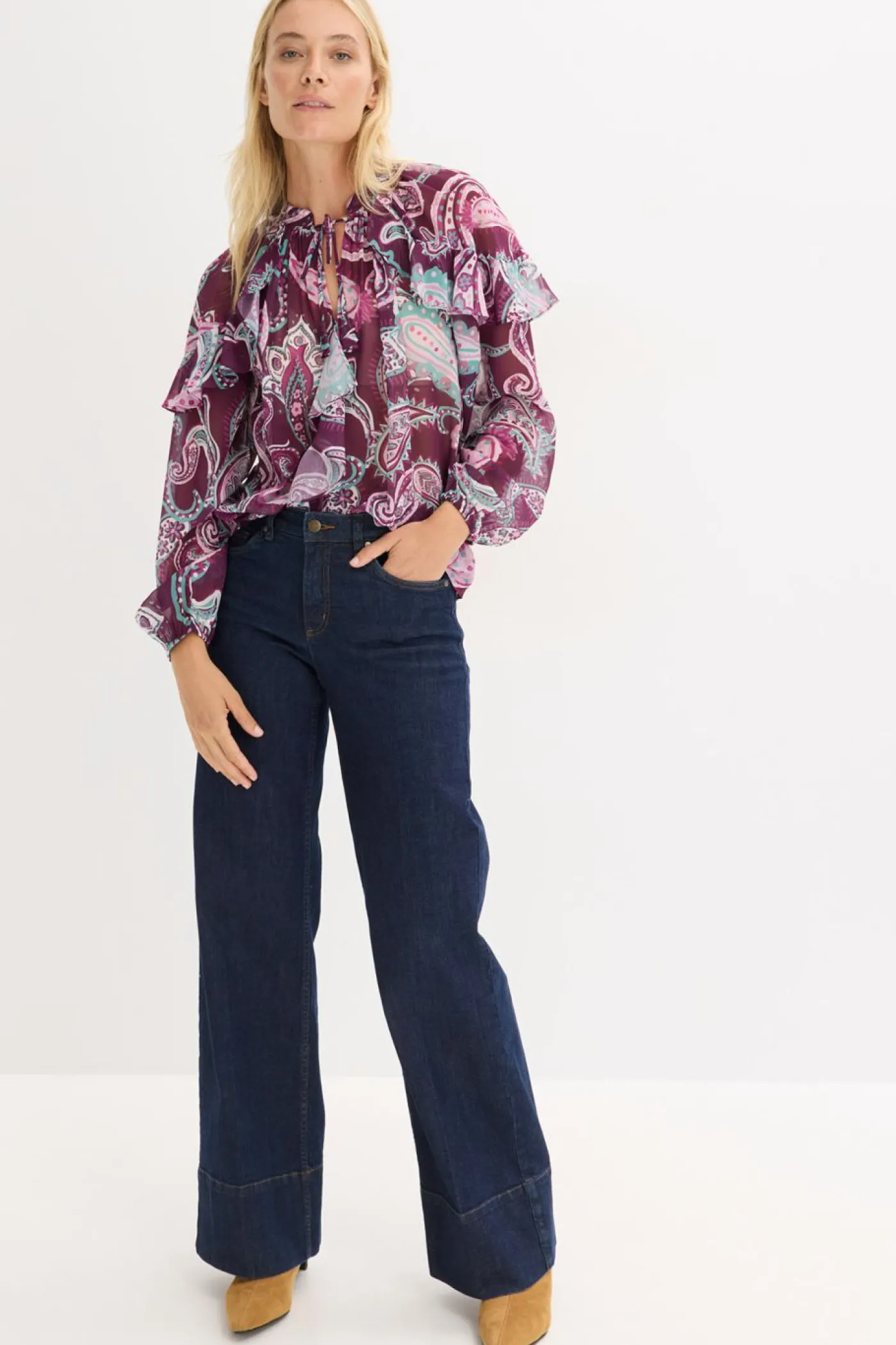 bonprix bonprix Blusa tipo túnica con volantes Fucsia oscuro Outlet