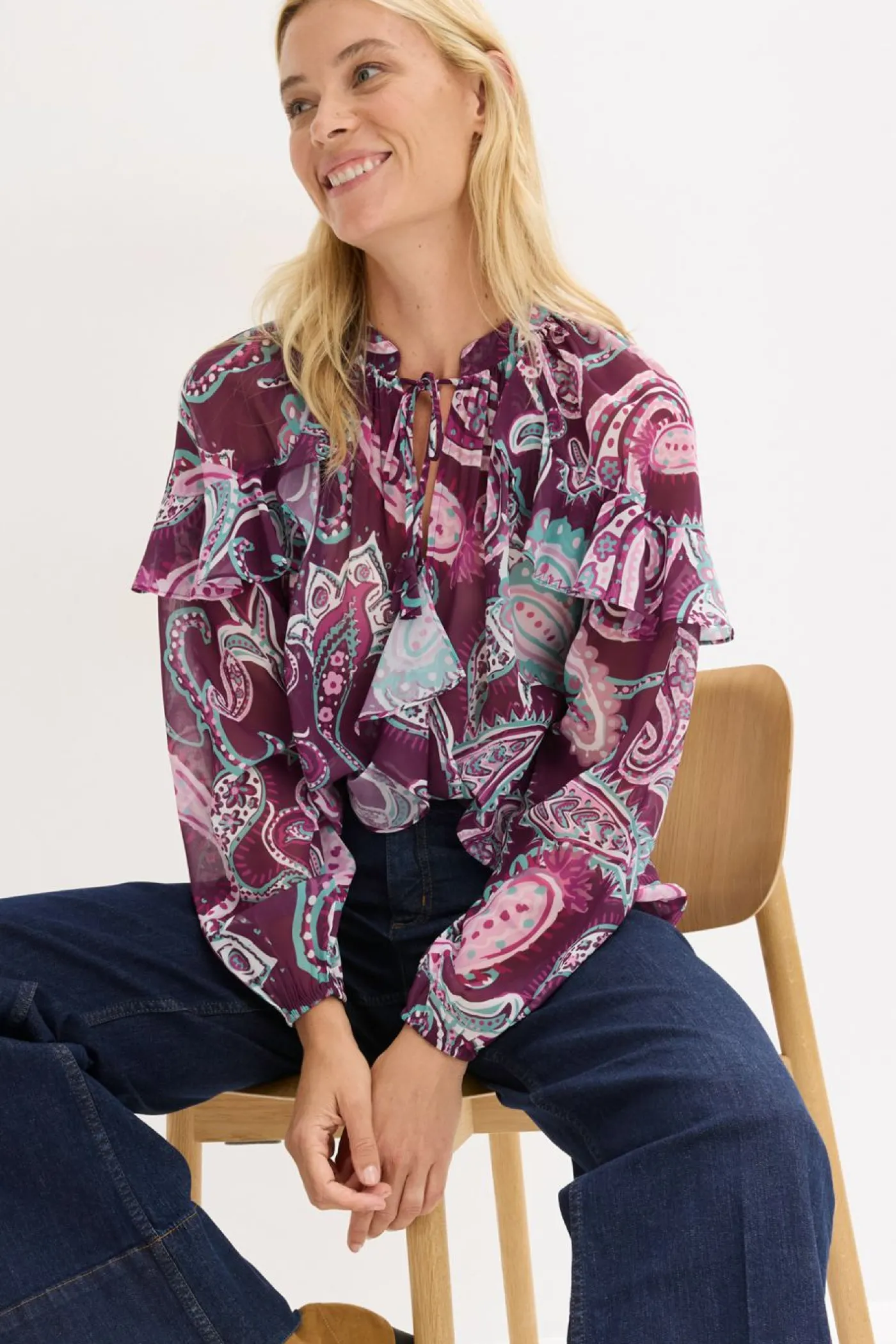 bonprix bonprix Blusa tipo túnica con volantes Fucsia oscuro Outlet