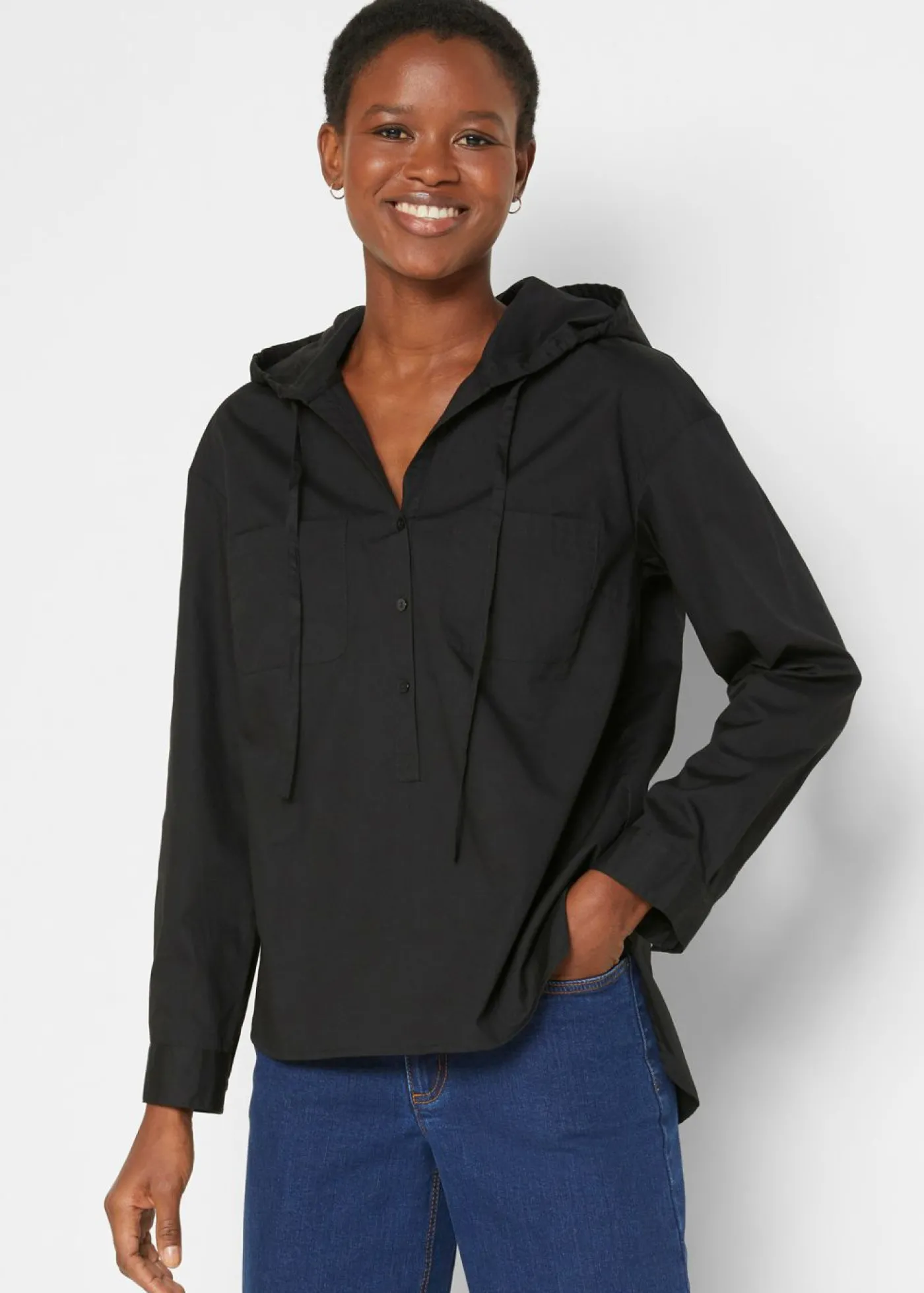bonprix bonprix Blusa tipo túnica de algodón orgánico puro Negro Clearance