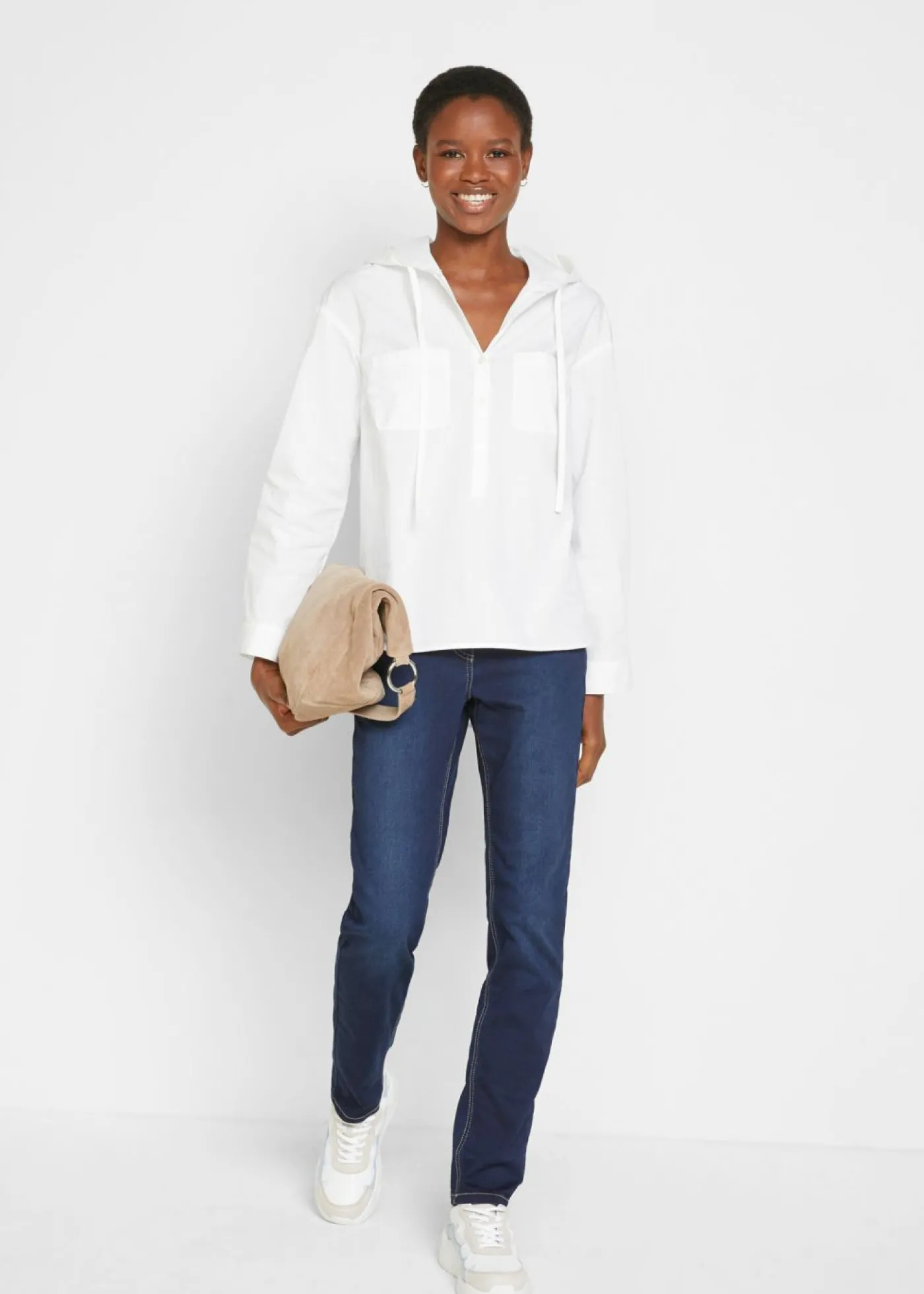 bonprix bonprix Blusa tipo túnica de algodón orgánico puro Blanco Hot