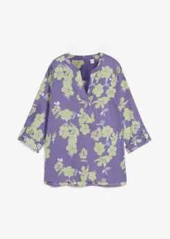 bonprix bonprix Blusa tipo túnica de algodón puro Índigo claro de flores Online