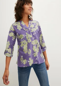 bonprix bonprix Blusa tipo túnica de algodón puro Índigo claro de flores Online