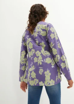 bonprix bonprix Blusa tipo túnica de algodón puro Índigo claro de flores Online