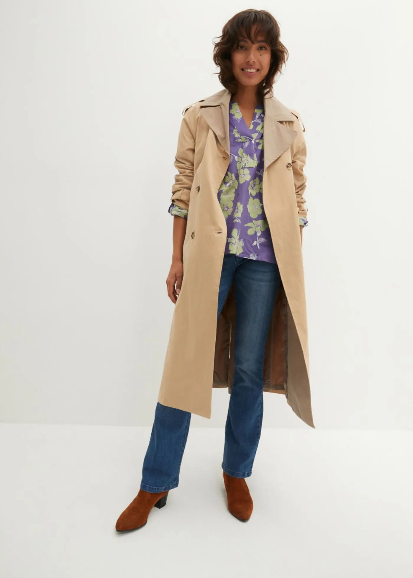 bonprix bonprix Blusa tipo túnica de algodón puro Índigo claro de flores Online