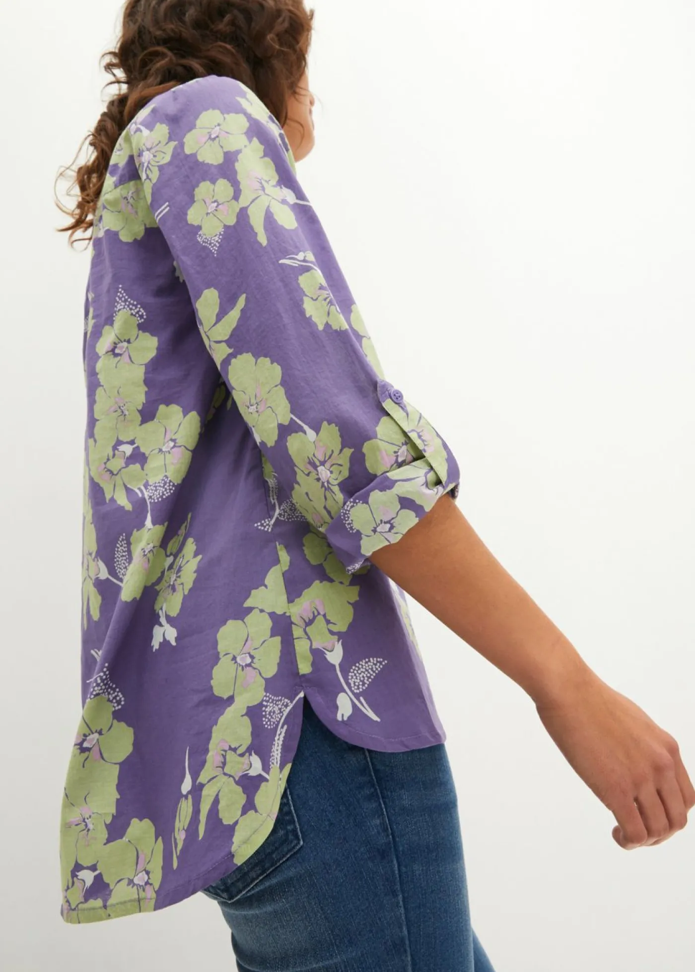 bonprix bonprix Blusa tipo túnica de algodón puro Índigo claro de flores Online