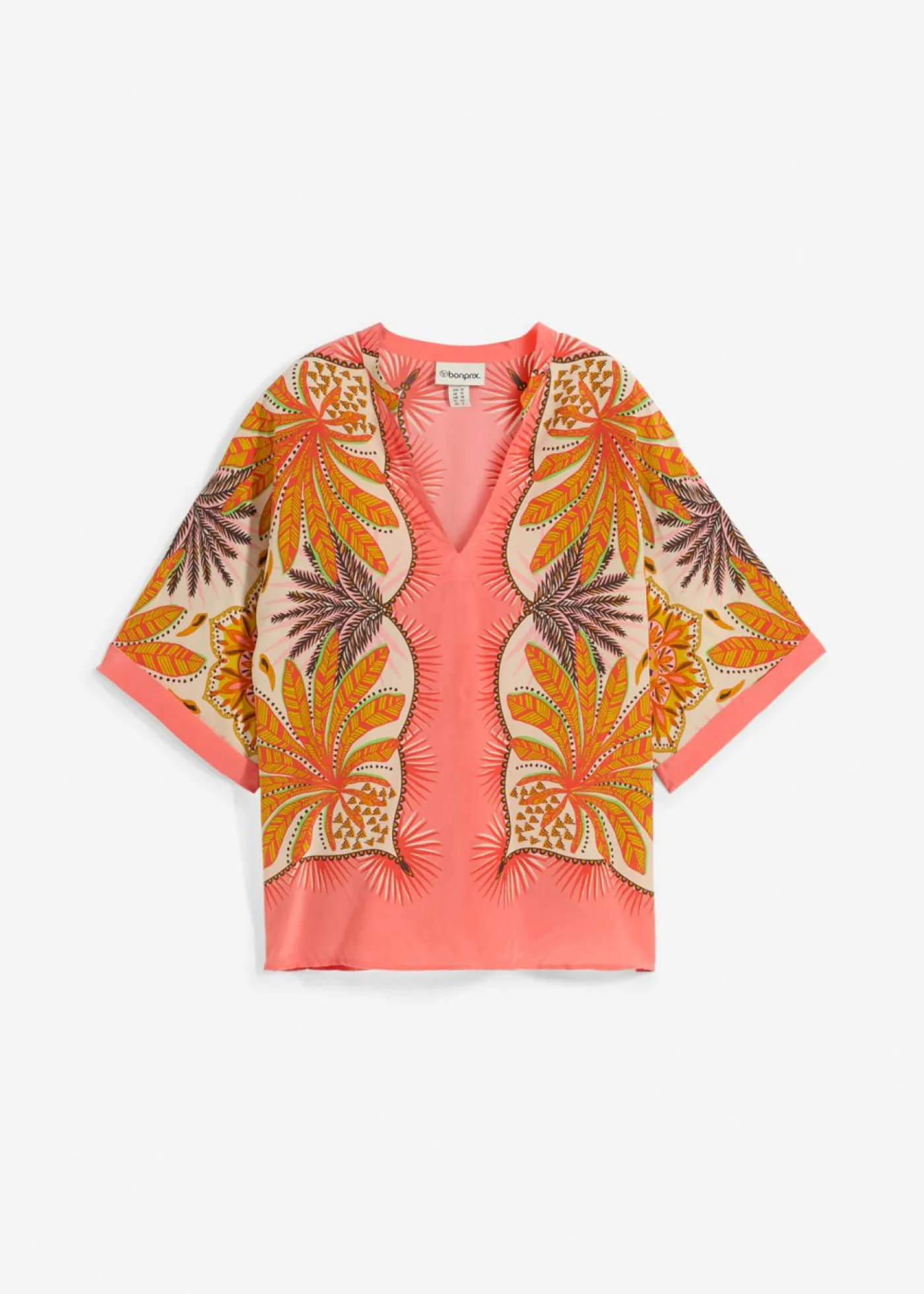bonprix bonprix Blusa tipo túnica de mezcla de seda fina salmón claro-curry limón