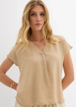 bonprix bonprix Blusa tipo túnica de mezcla de viscosa fluida Beige nuevo Outlet