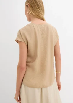 bonprix bonprix Blusa tipo túnica de mezcla de viscosa fluida Beige nuevo Outlet