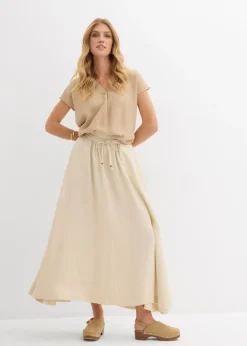 bonprix bonprix Blusa tipo túnica de mezcla de viscosa fluida Beige nuevo Outlet