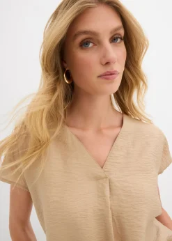 bonprix bonprix Blusa tipo túnica de mezcla de viscosa fluida Beige nuevo Outlet