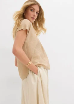 bonprix bonprix Blusa tipo túnica de mezcla de viscosa fluida Beige nuevo Outlet