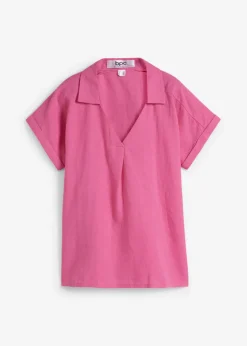 bonprix bonprix Blusa tipo túnica de mezcla de lino vaporosa Rosa flamenco Hot
