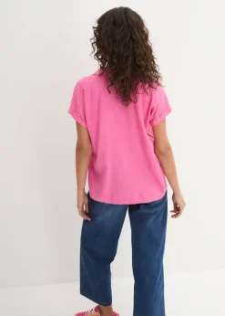 bonprix bonprix Blusa tipo túnica de mezcla de lino vaporosa Rosa flamenco Hot