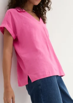 bonprix bonprix Blusa tipo túnica de mezcla de lino vaporosa Rosa flamenco Hot