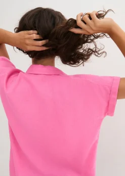 bonprix bonprix Blusa tipo túnica de mezcla de lino vaporosa Rosa flamenco Hot