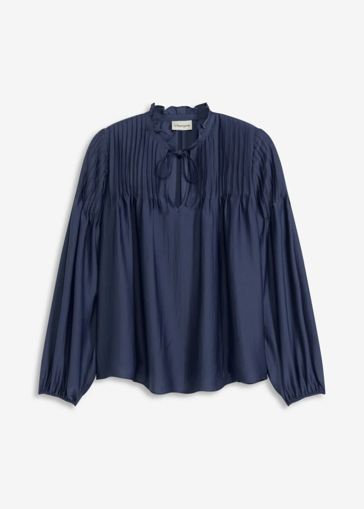 bonprix bonprix Blusa tipo túnica de satén brillante con ribetes Azul marino Outlet