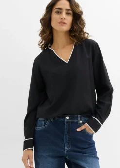 bonprix bonprix Blusa tipo túnica de viscosa fluida Negro-blanco lana
