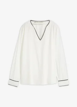 bonprix bonprix Blusa tipo túnica de viscosa fluida Blanco lana-negro Sale