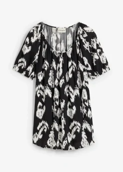 bonprix bonprix Blusa tipo túnica de viscosa arrugada Negro-blanco lana Discount