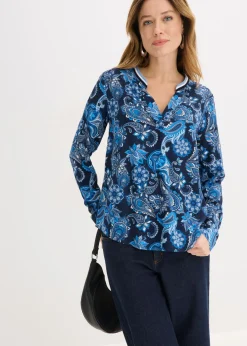 bonprix bonprix Blusa tipo túnica de viscosa fluida Azul marino/azul provenzal con patrón paisley Discount