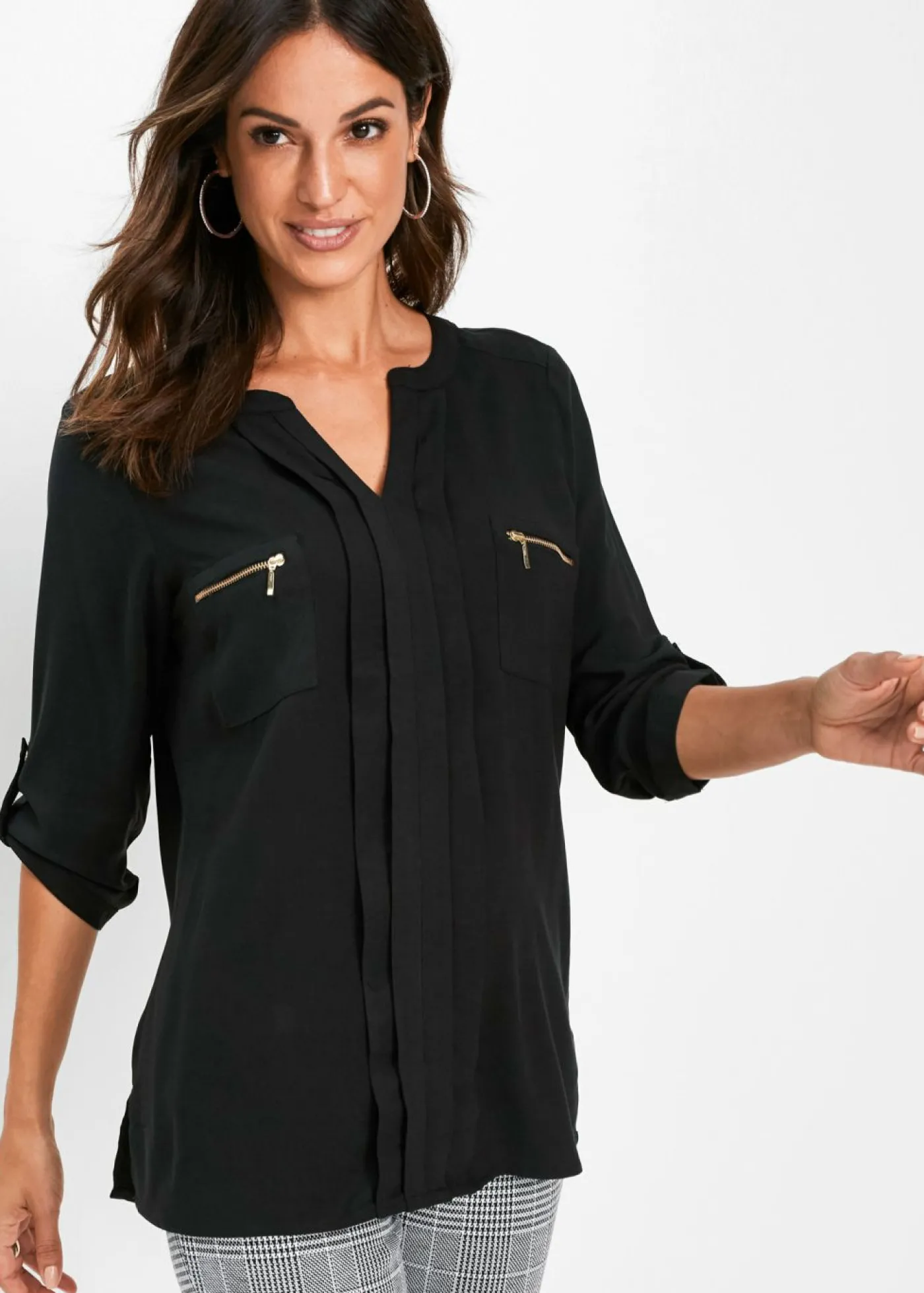 bonprix bonprix Blusa tipo túnica de viscosa fluida Negro Hot