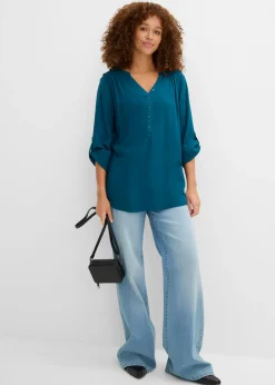 bonprix bonprix Blusa tipo túnica de viscosa suave Petróleo azul Hot