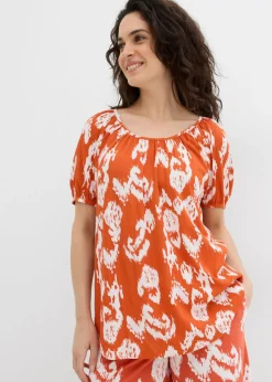 bonprix bonprix Blusa tipo túnica de viscosa arrugada cayena-blanco lana Clearance