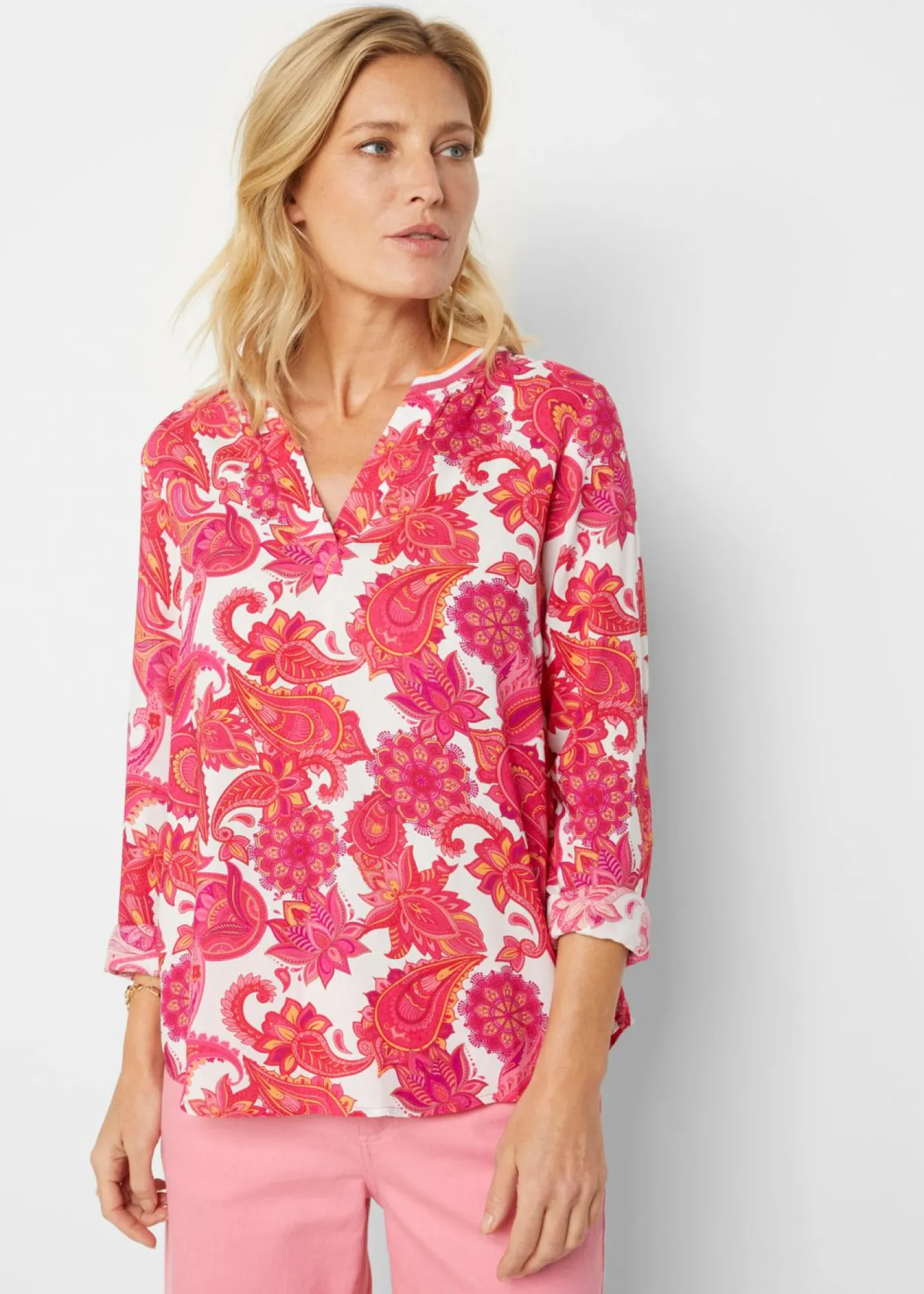 bonprix bonprix Blusa tipo túnica de viscosa fluida pink lady/rosa brillante/narajna suave Online