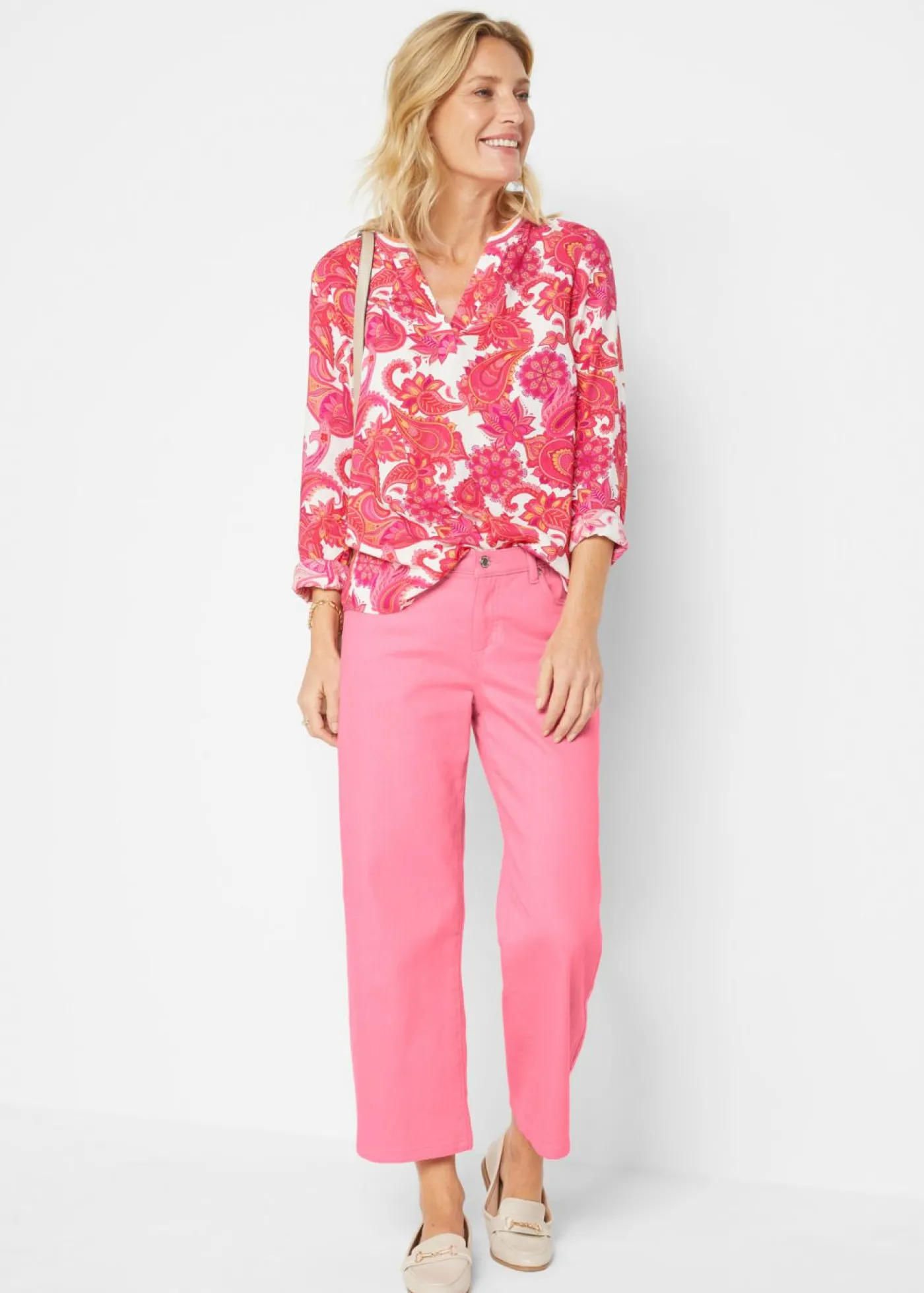 bonprix bonprix Blusa tipo túnica de viscosa fluida pink lady/rosa brillante/narajna suave Online