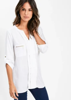 bonprix bonprix Blusa tipo túnica de viscosa fluida Blanco Sale