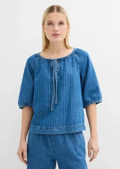 bonprix bonprix Blusa tipo túnica, vaquera, de algodón azul piedra con rayas Sale