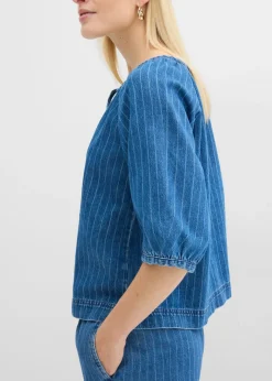 bonprix bonprix Blusa tipo túnica, vaquera, de algodón azul piedra con rayas Sale
