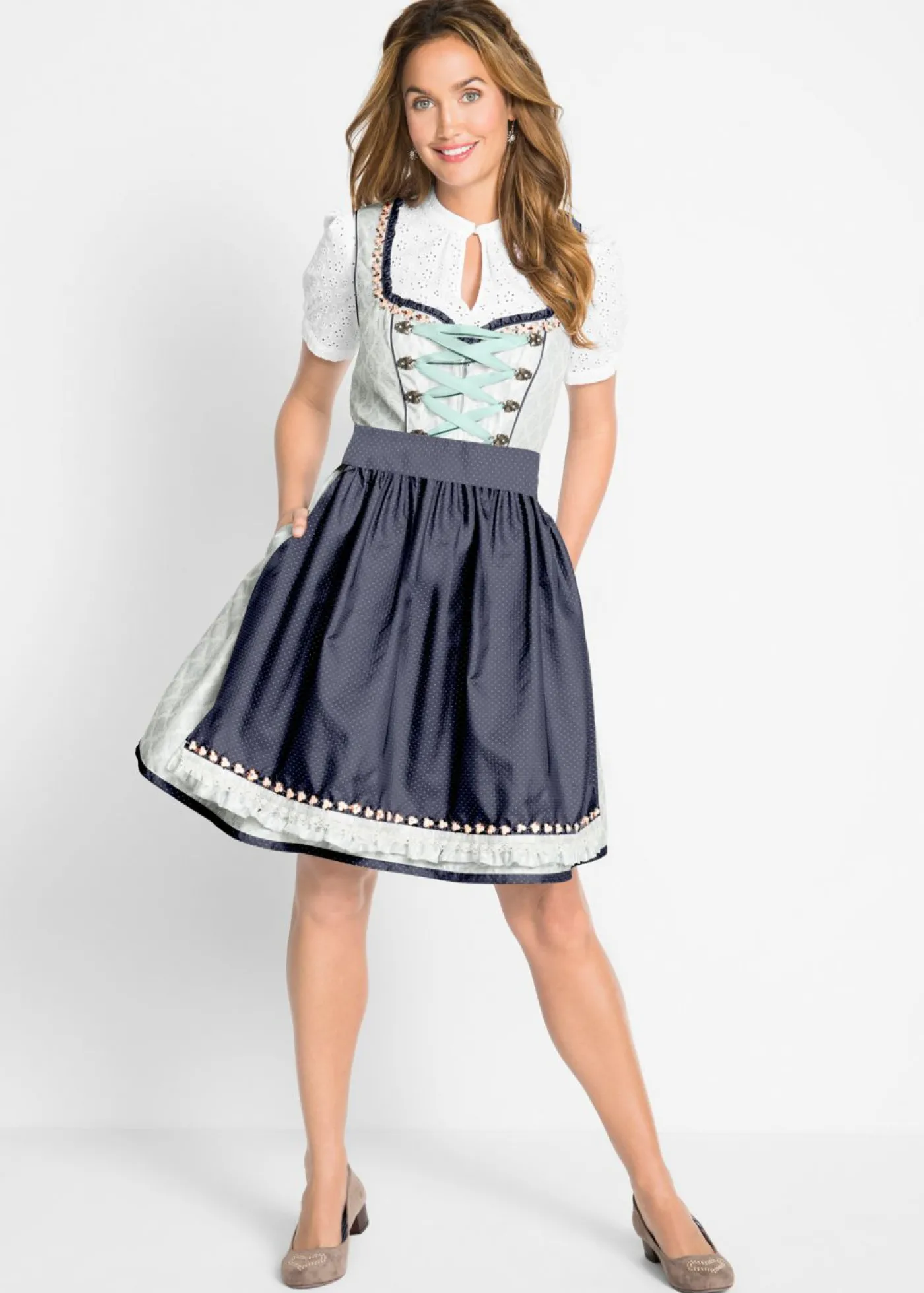 bonprix bonprix Blusa tirolesa con encaje calado Blanco