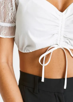 bonprix bonprix Blusa tirolesa con mangas de encaje Blanco Online