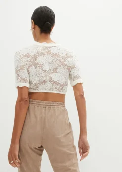 bonprix bonprix Blusa tirolesa de encaje con botones Blanco lana Clearance