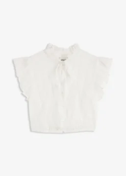 bonprix bonprix Blusa tirolesa de tul delicado con estampado de lunares Blanco Sale