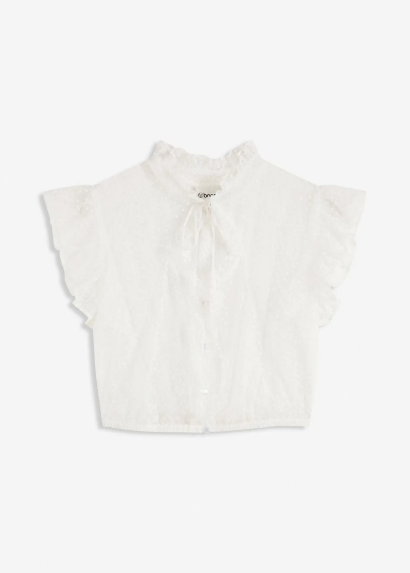 bonprix bonprix Blusa tirolesa de tul delicado con estampado de lunares Blanco Sale