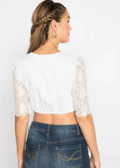 bonprix bonprix Blusa tradicional con manga de encaje Blanco Sale