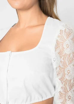 bonprix bonprix Blusa tradicional con manga de encaje Blanco Sale