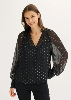 bonprix bonprix Blusa transparente negro/plata topos New