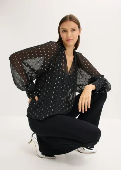 bonprix bonprix Blusa transparente negro/plata topos New